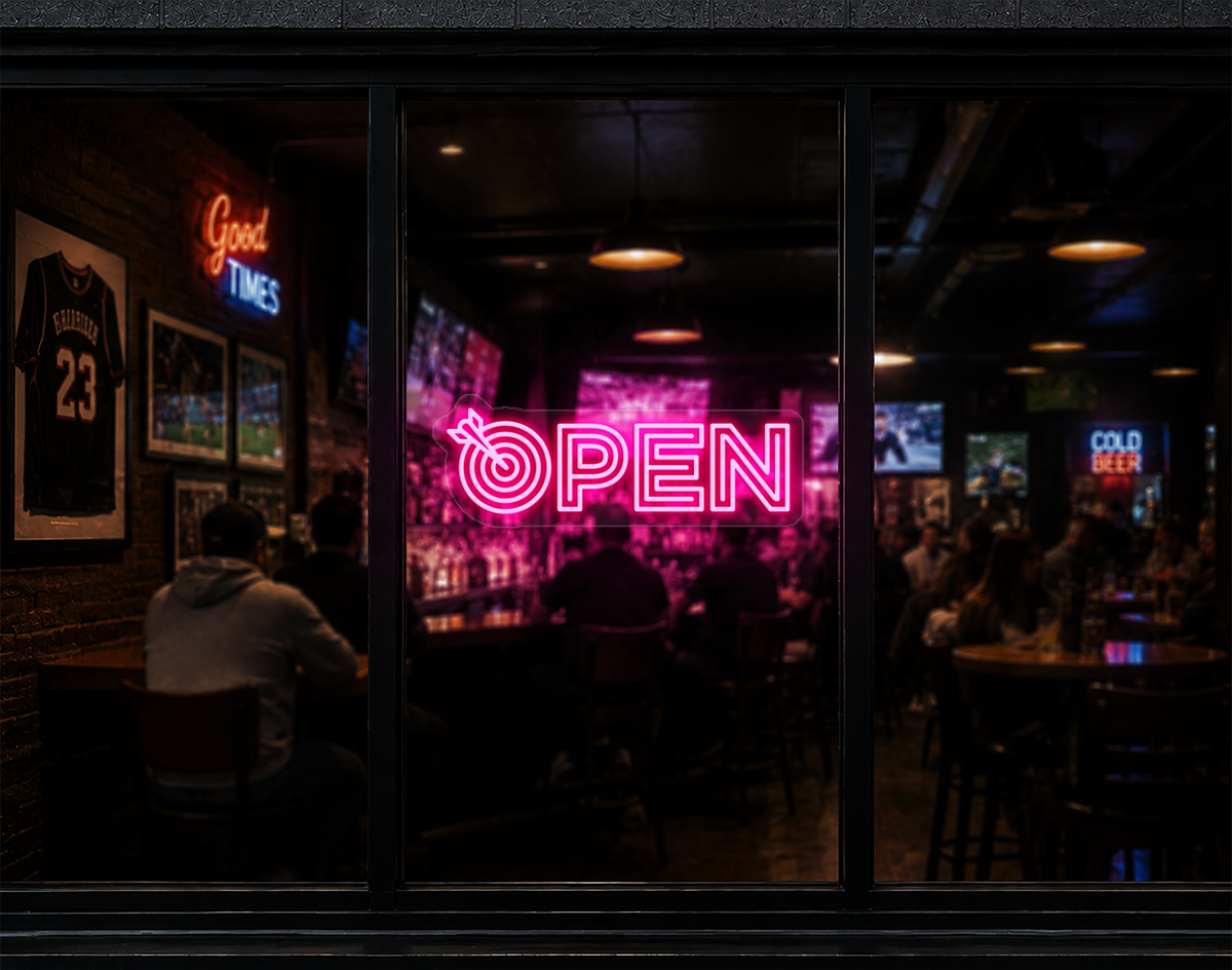 Target Type Open LED Neon Sign - Light Pink