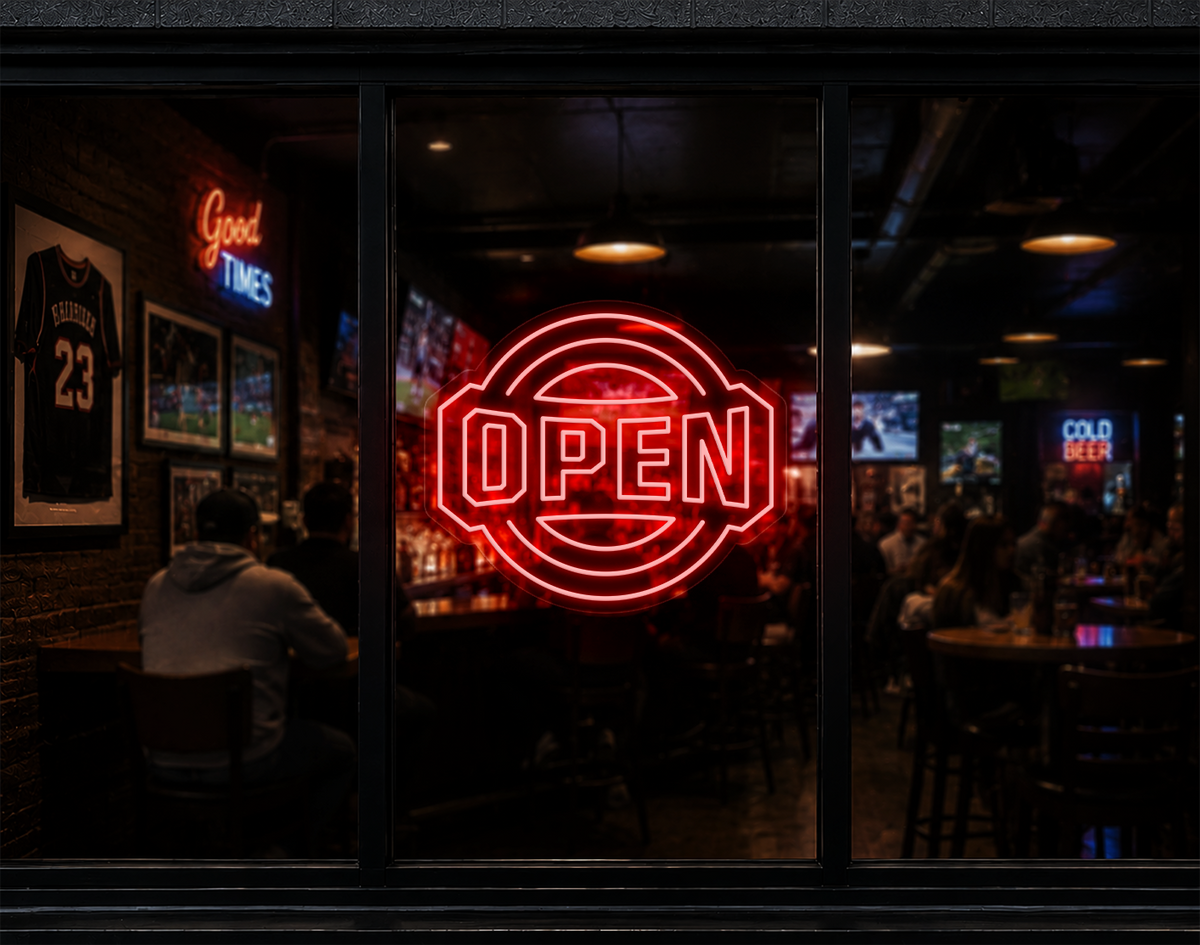 Varsity Circle Badge Open LED Neon Sign - Red
