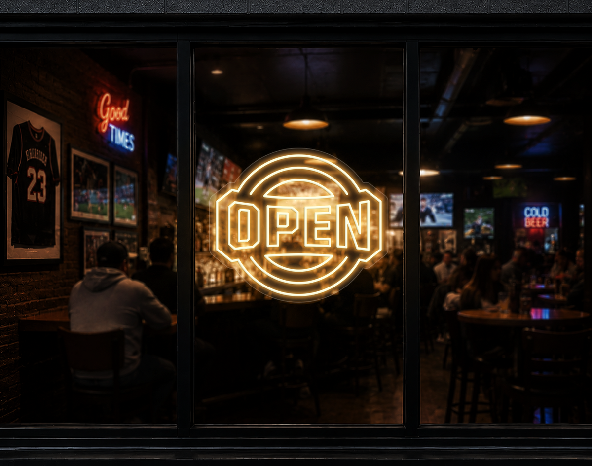 Varsity Circle Badge Open LED Neon Sign - Warm White