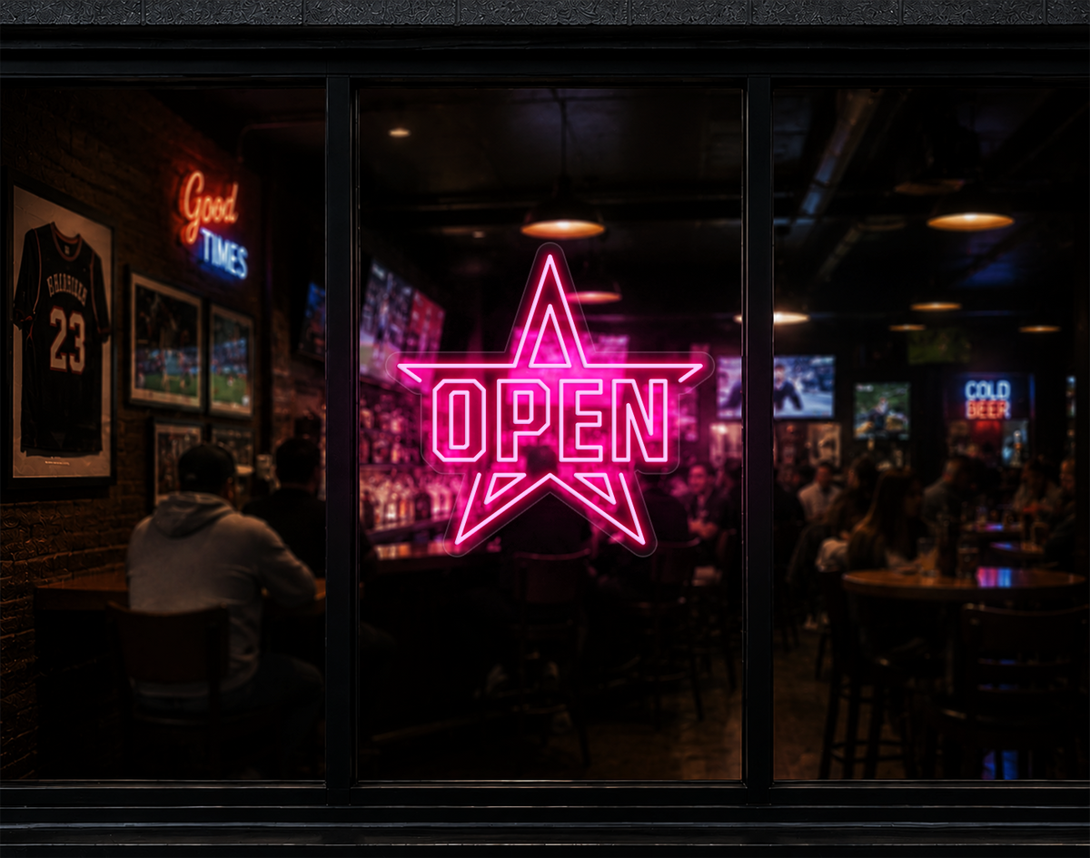 Varsity Star Badge Open LED Neon Sign - Light Pink