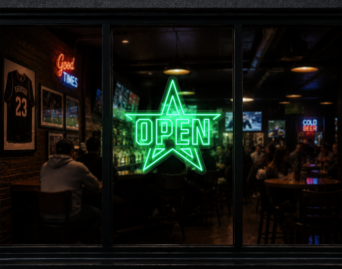 Varsity Star Badge Open LED Neon Sign - Mint Green