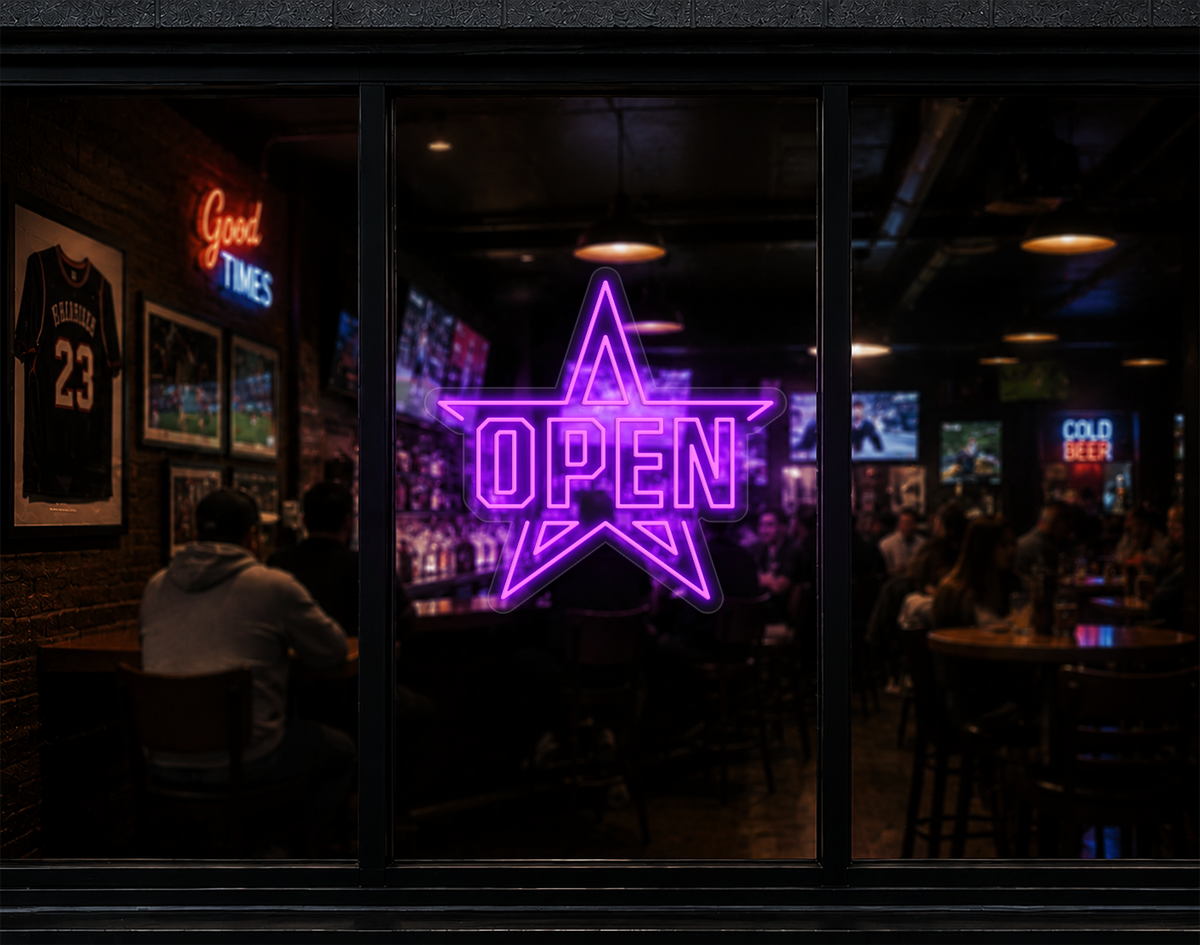 Varsity Star Badge Open LED Neon Sign - Purple