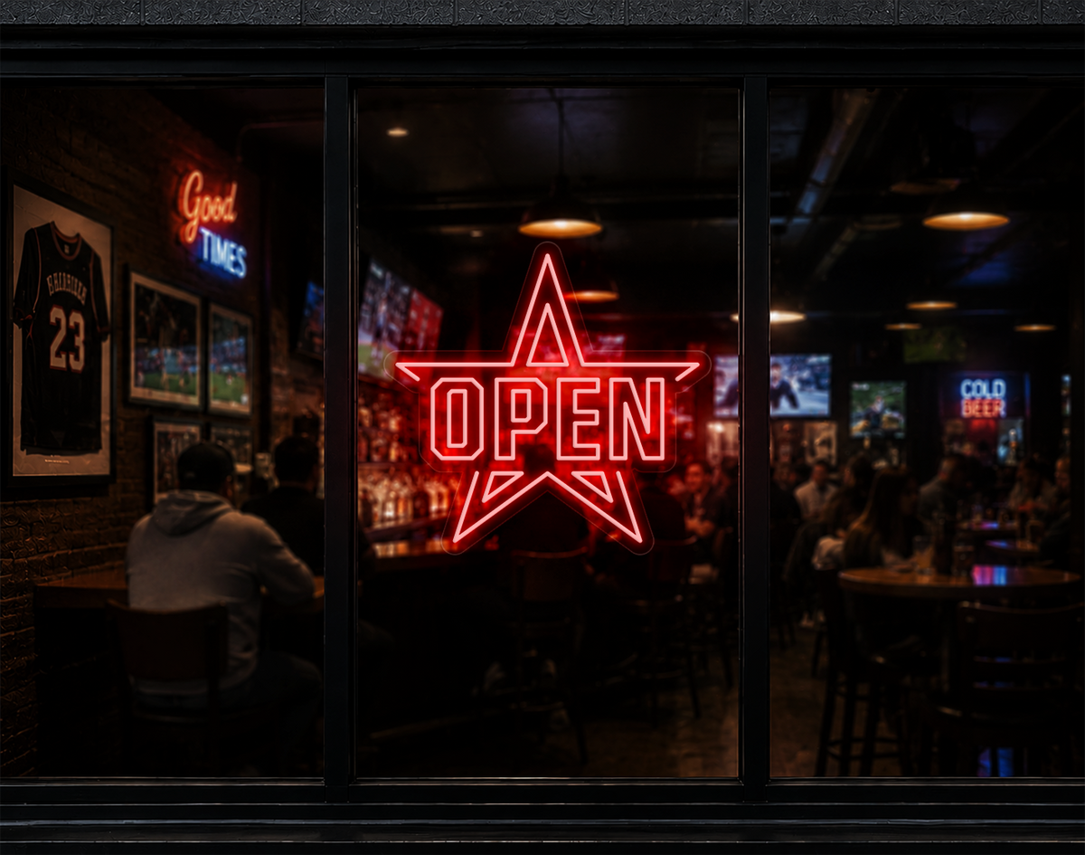 Varsity Star Badge Open LED Neon Sign - Red