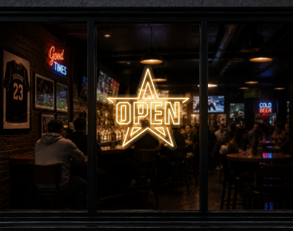 Varsity Star Badge Open LED Neon Sign - Warm White