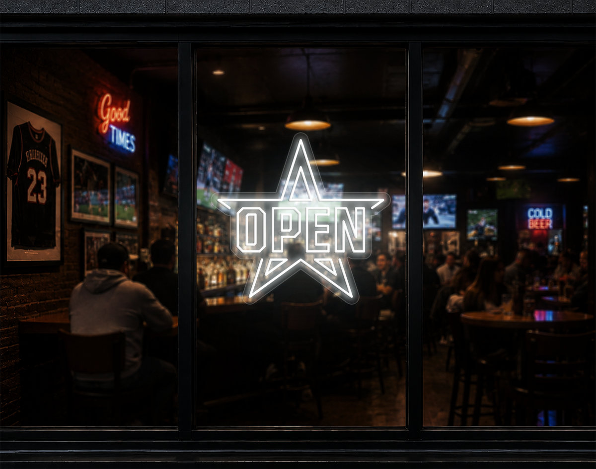 Varsity Star Badge Open LED Neon Sign - White