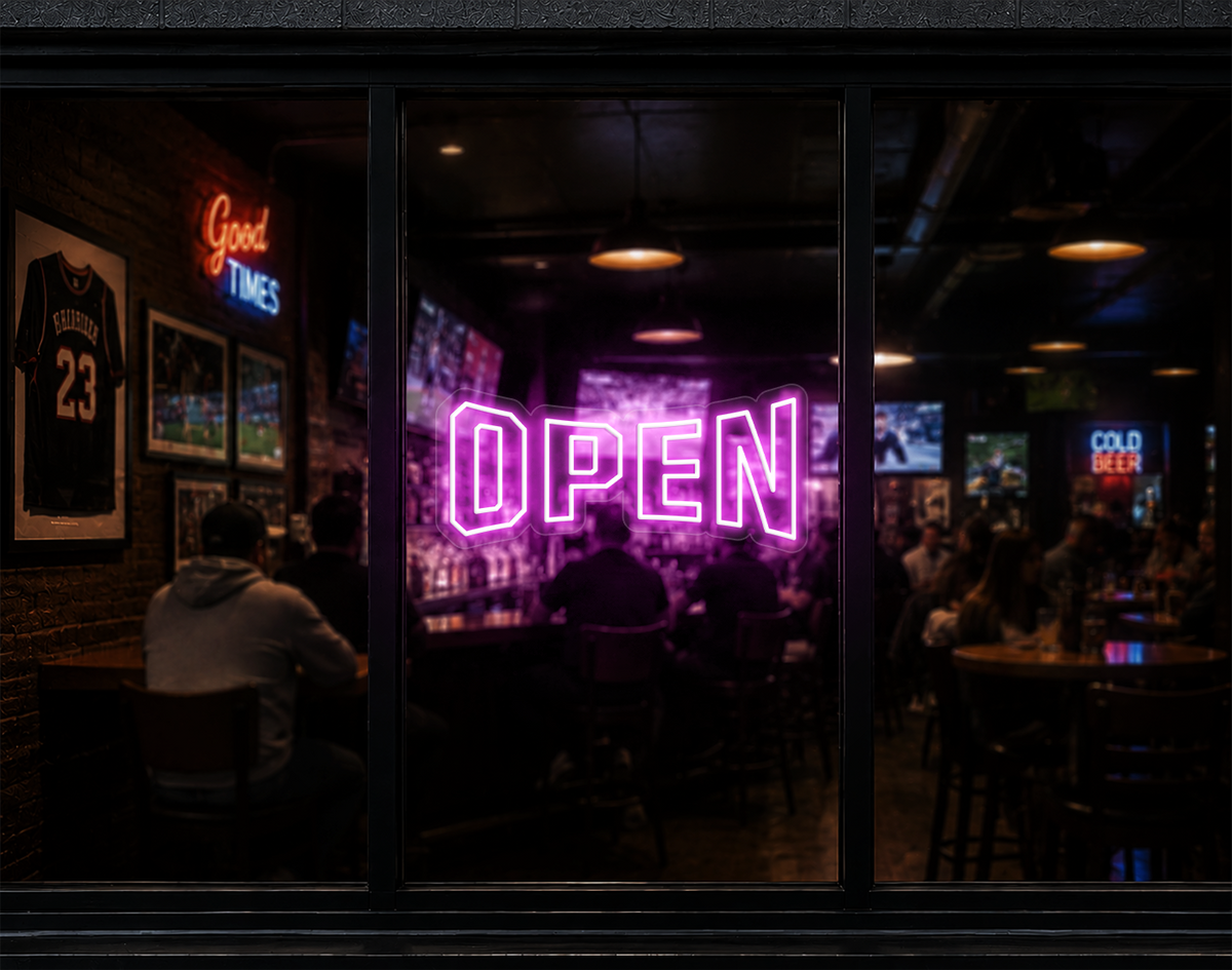 Varsity Type Open LED Neon Sign - Bubblegum Pink