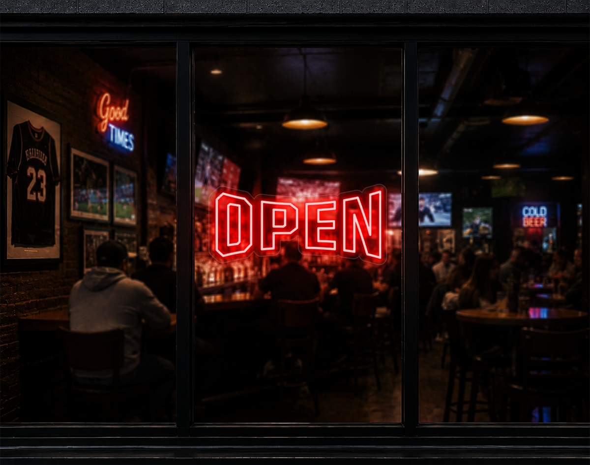 Varsity Type Open LED Neon Sign - Coral Orange