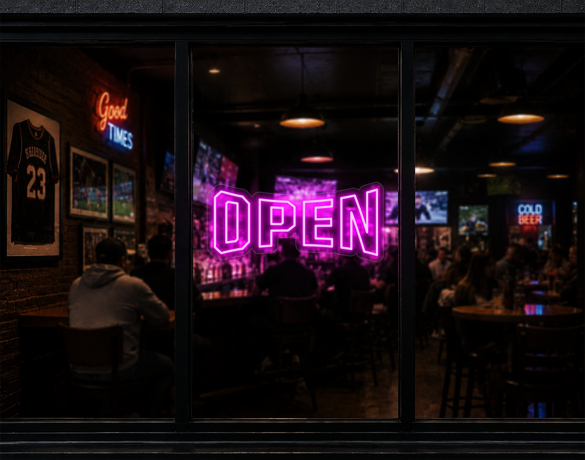 Varsity Type Open LED Neon Sign - Hot Pink