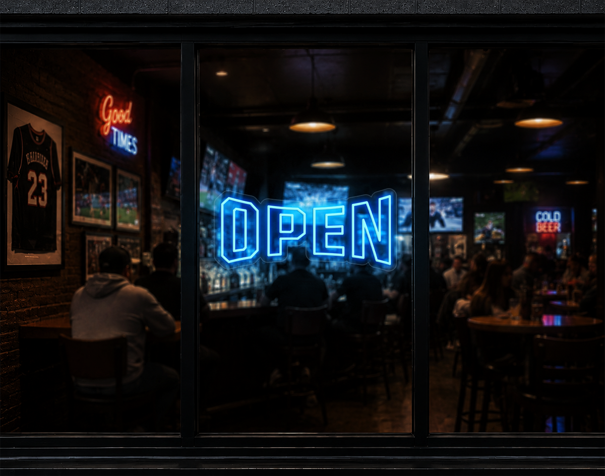 Varsity Type Open LED Neon Sign - Light Blue