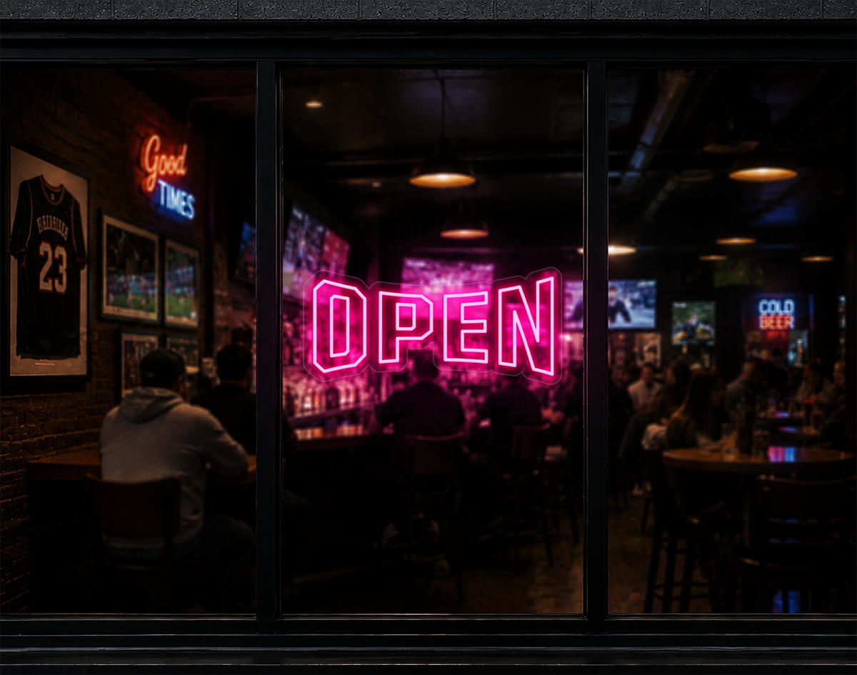 Varsity Type Open LED Neon Sign - Light Pink