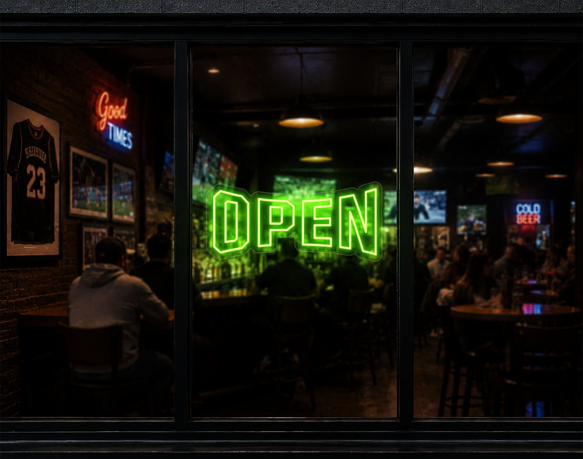 Varsity Type Open LED Neon Sign - Lime