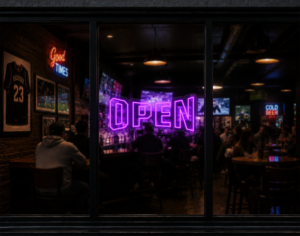 Varsity Type Open LED Neon Sign - Purple