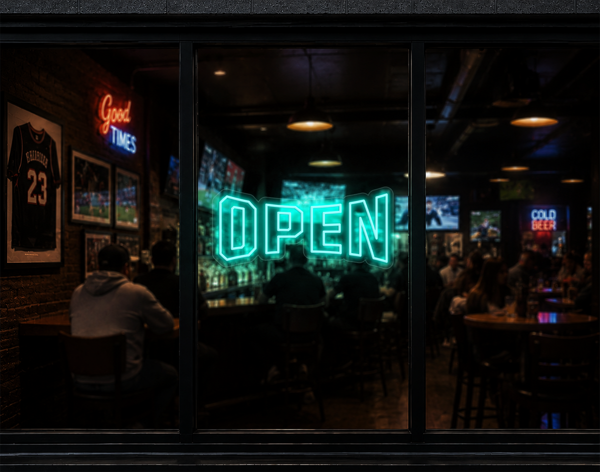 Varsity Type Open LED Neon Sign - Turquoise