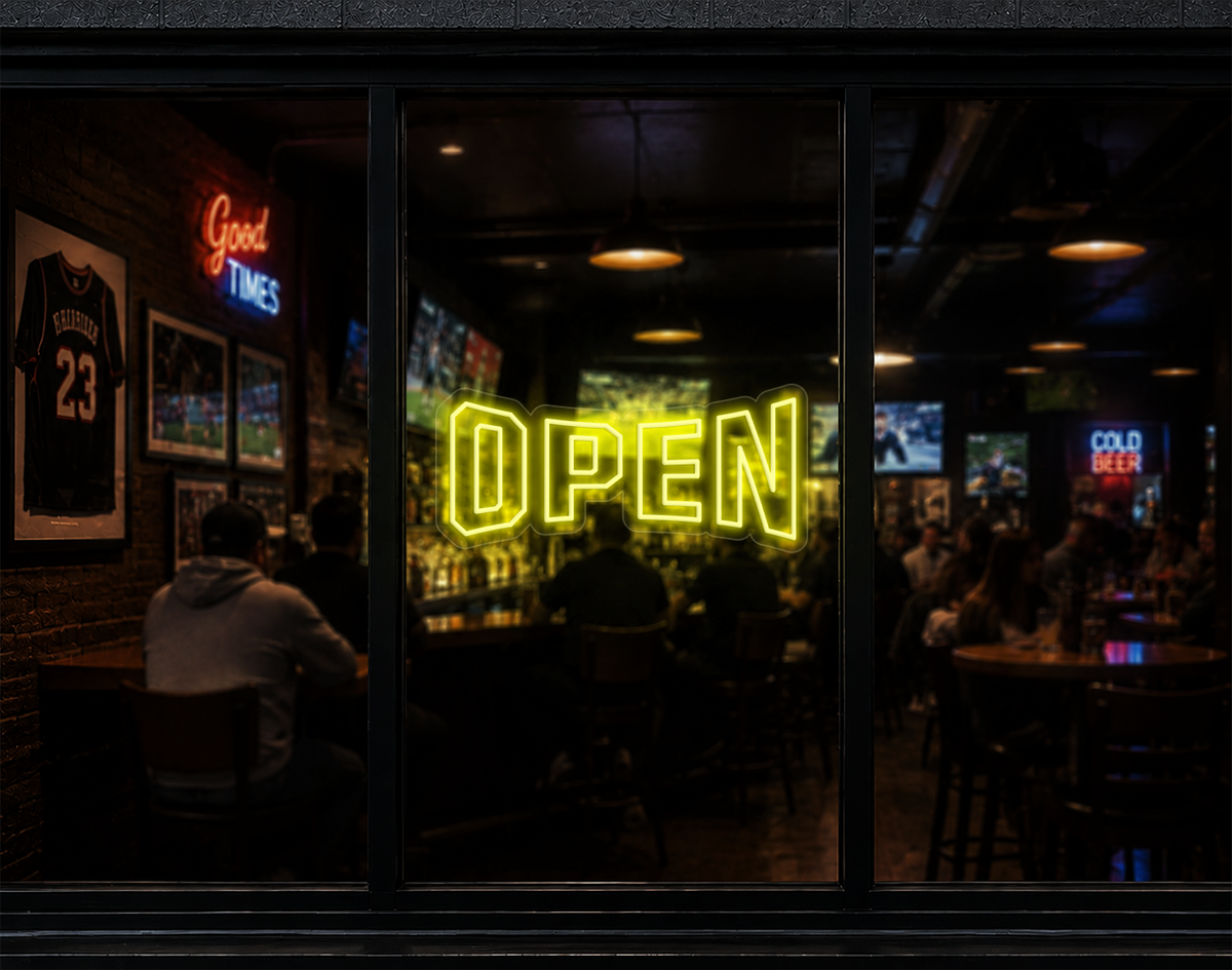Varsity Type Open LED Neon Sign - Yellow